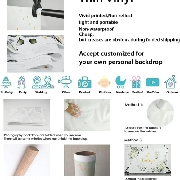 AIBIIN 7x5ft Holy Cow I'm One Backdrop for Girl Boho Pink Floral First Birthday - Picture 3 of 3